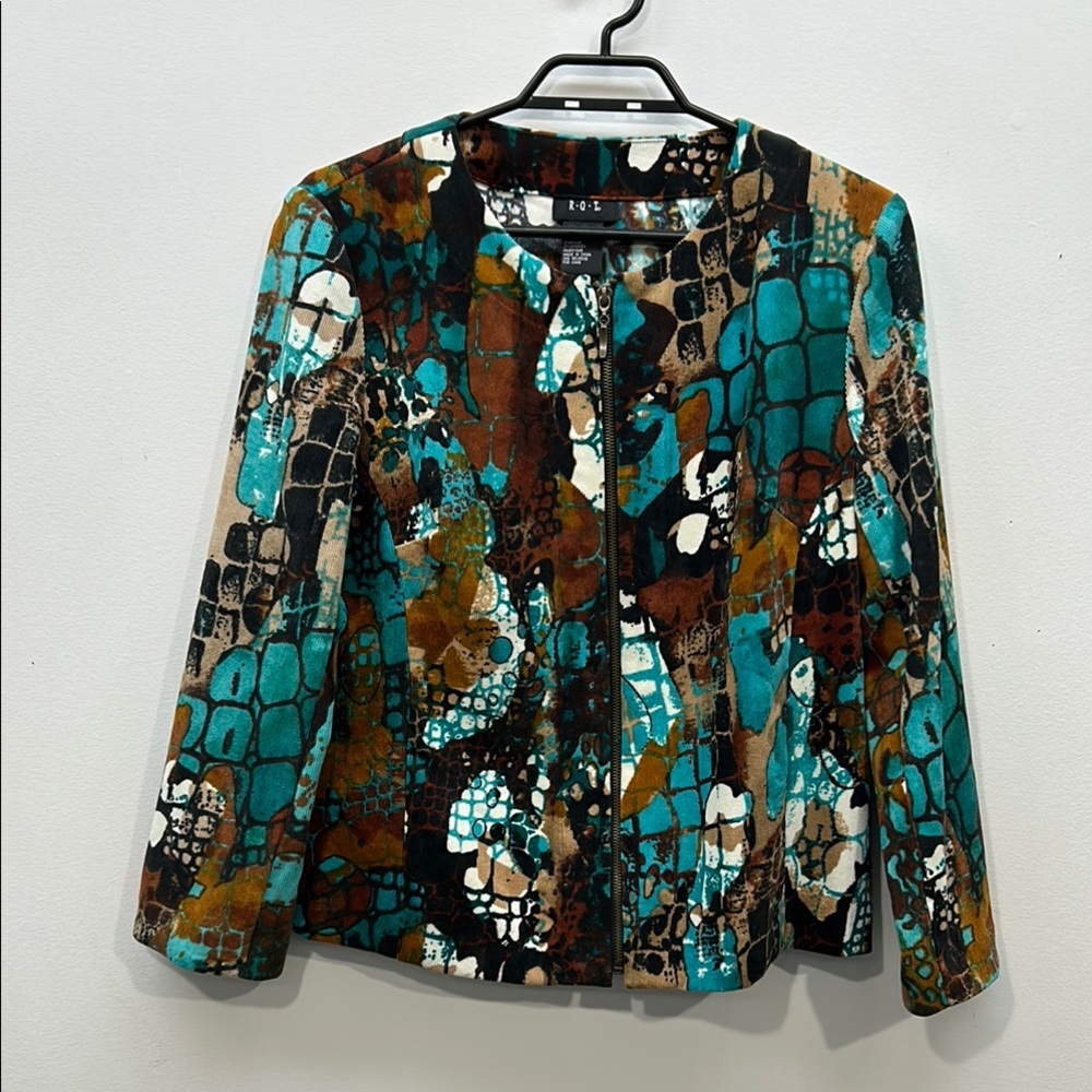 Blue green and Brown Blazer with Abstract Pattern
